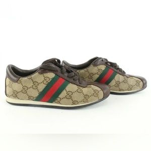 Gucci Authentic boys Classic GG beige with brown leather sneaker Size 33